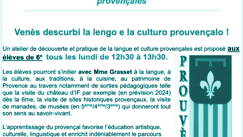 Atelier de découverte de langue et culture provençales