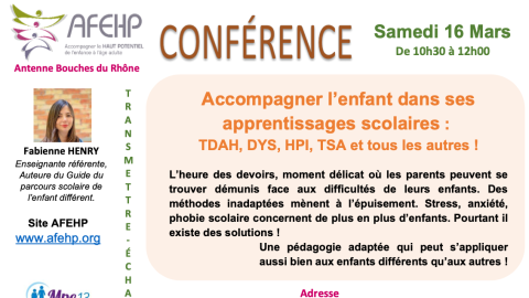 Conférence : Samedi 16 Mars 2024 - Accompagner l'enfant dans ses (...)
