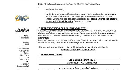 Elections des parents d'élèves au Conseil d'Administration