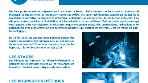 Bac Pro Maintenance des systèmes de production connectés (MSPC)