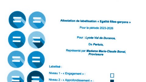 Labellisation du lycée Val de Durance au titre de l'Egalité (...)